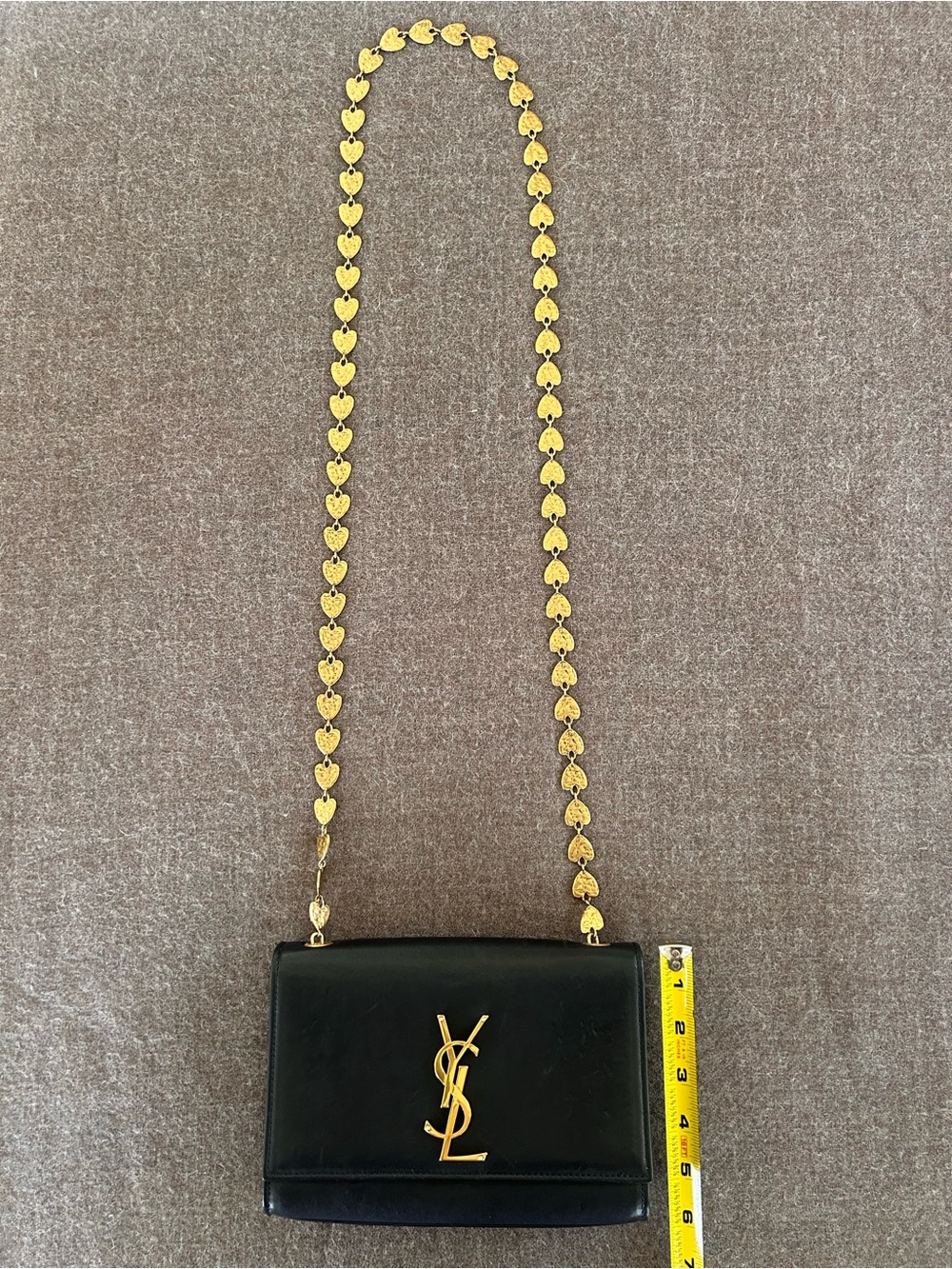 Rare Saint Laurent YSL Black Leather Heart Chain Kate Bag - Picture 9 of 15